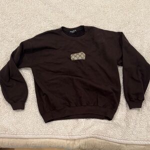 Classic Brown Crewneck Sweater with Patterned Detail